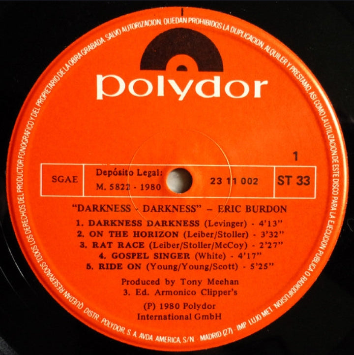 Eric Burdon - Darkness - Darkness (Edición Original España, Polydor, 1980)