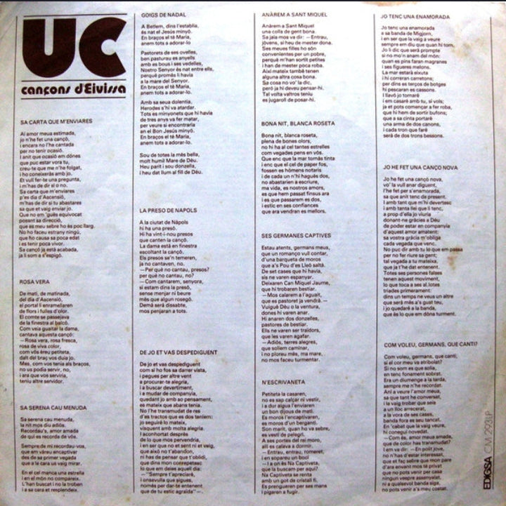 Uc - Cançons D'Eivissa (Edición España, 1974)
