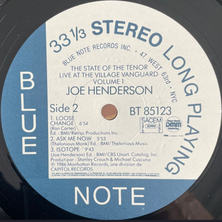Joe Henderson - The State Of The Tenor • Live At The Village Vanguard • Volume 1 (Edición Original Francia, Blue Note, 1986)