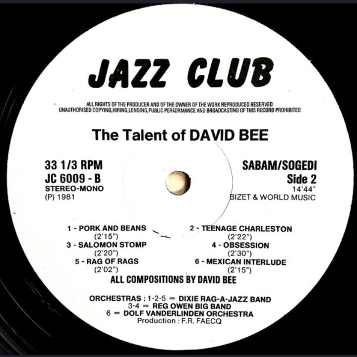 David Bee - The Talent of David Bee (Edición Original Bélgica, Jazz Club, 1981)