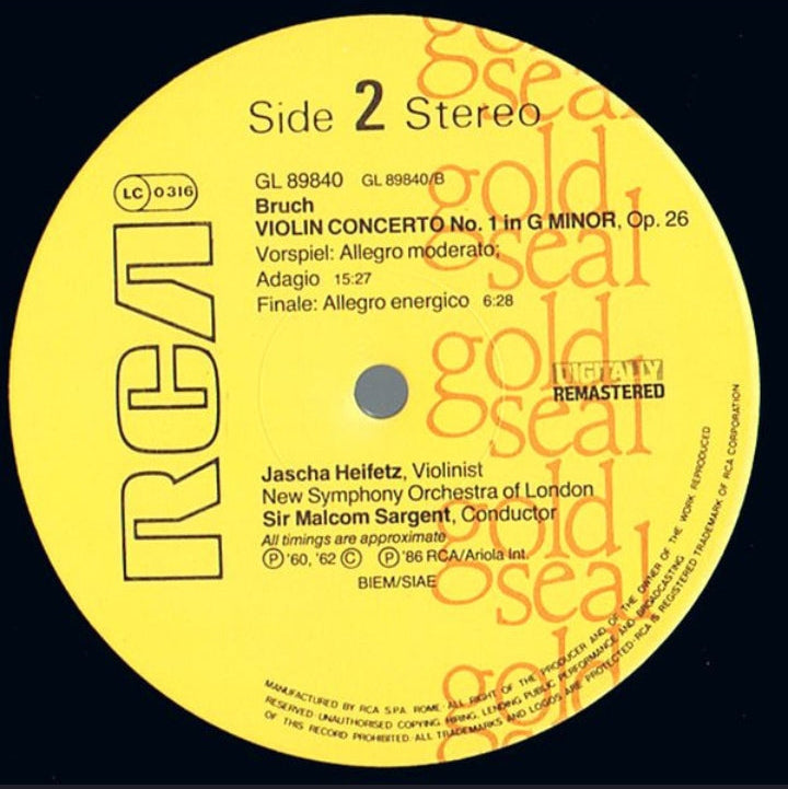 Jascha Heifetz - Mendelssohn / Bruch: Violin Concertos (Edición Italia, RCA Gold Seal, 1986)