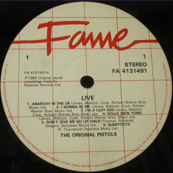 Sex Pistols - The Original Pistols Live (Edición Original UK, Fame, 1986)