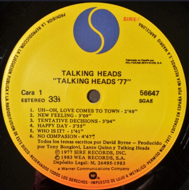 Talking Heads - Talking Heads: 77 (Edición Original España, Sire Records)