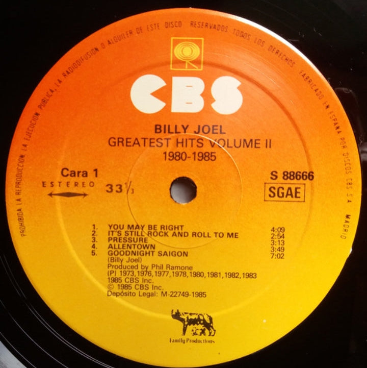 Billy Joel - Greatest Hits Volume I &amp; Volume II (Edición España, 1985)