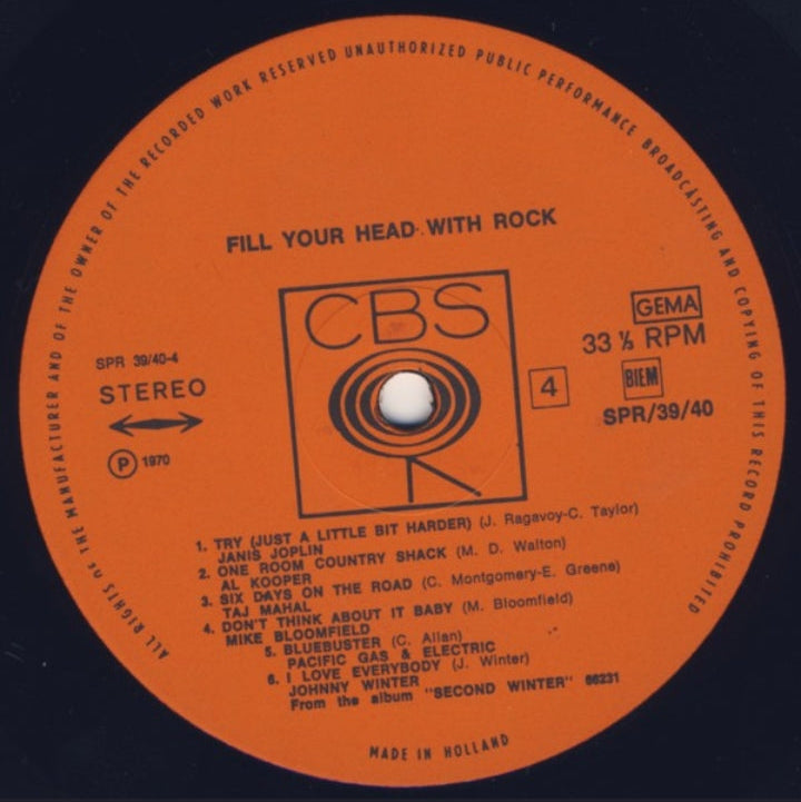 Artistas Varios - Fill Your Head With Rock (Edición Doble LP Europa, 1970)