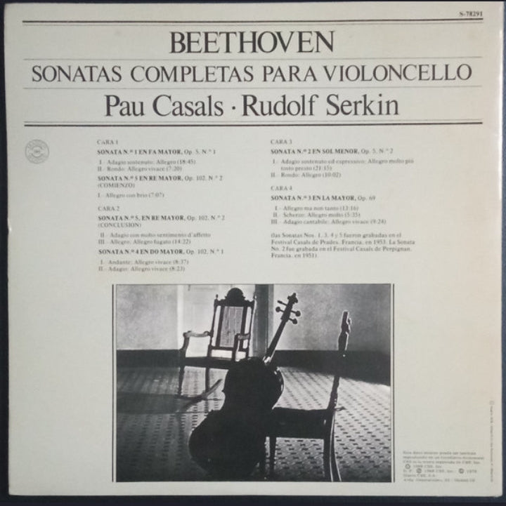 Ludwig van Beethoven - Sonatas Completas Para Violoncello (Casals / Serkin) (Edición España, CBS, 1978)