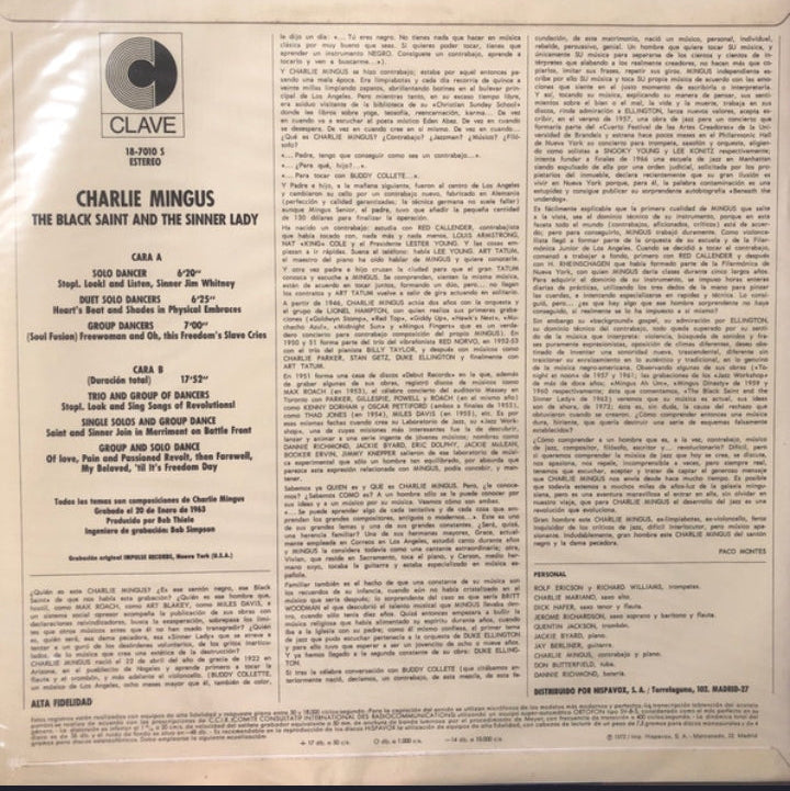 CHARLES MINGUS - THE BLACK SAINT AND THE SINNER LADY