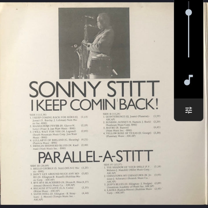 Sonny Stitt - I Keep Comin' Back! / Parallel-A-Stitt (Edición Doble LP España, 1981)