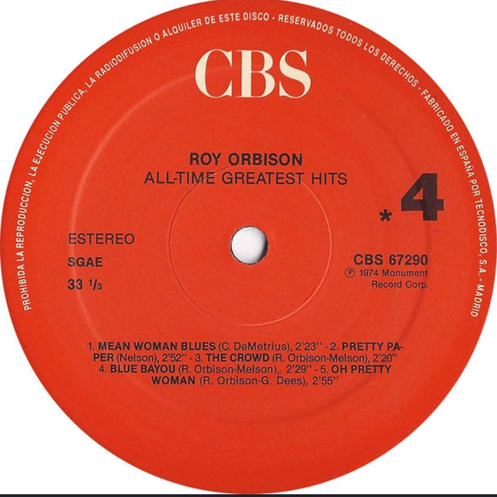Roy Orbison - The All-Time Greatest Hits Of Roy Orbison (Edición Doble LP España, CBS / Monument)