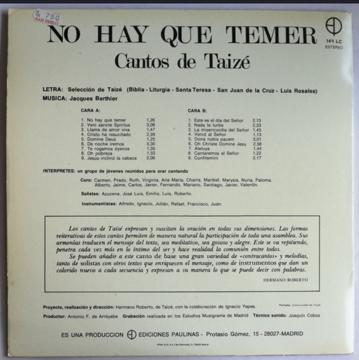 Cantos de Taizé - No Hay Que Temer (Edición Original España, Ediciones Paulinas, 1984)