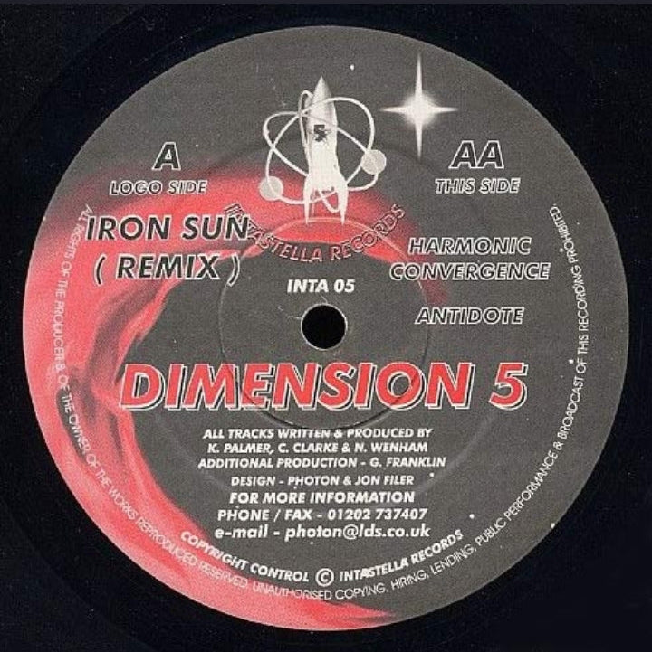 Dimension 5 - Iron Sun (Remix) / Harmonic Convergence / Antidote (Edición Original UK, Damont Mastering, 1997)