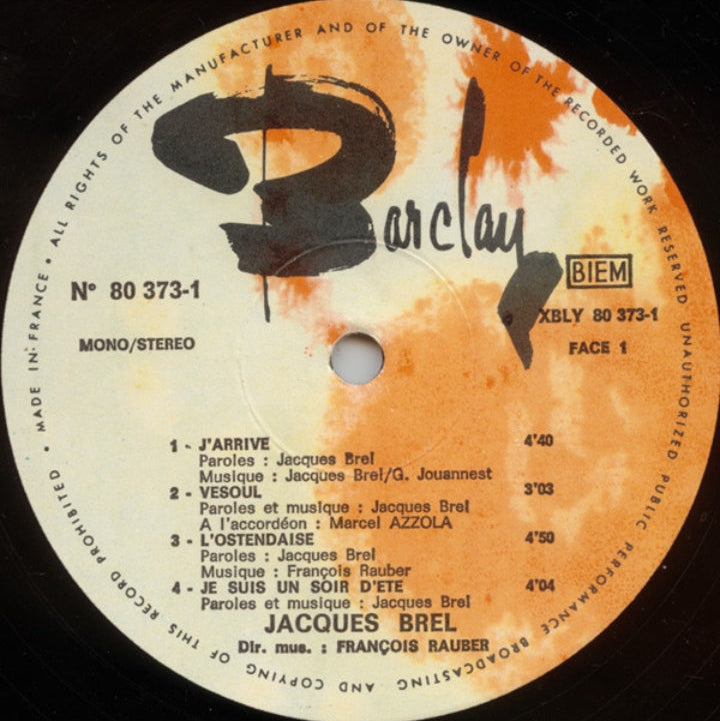 Jacques Brel - J'Arrive (Edición Original Francia, Barclay, 1968)