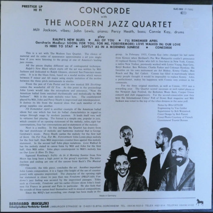 The Modern Jazz Quartet - Concorde (Edición Alemania, 1982)