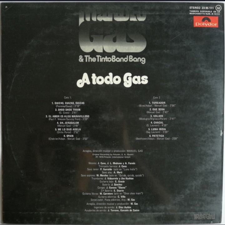 Manolo Gas &amp; The Tinto Band Bang - A Todo Gas (Edición Original España, Polydor, 1976)