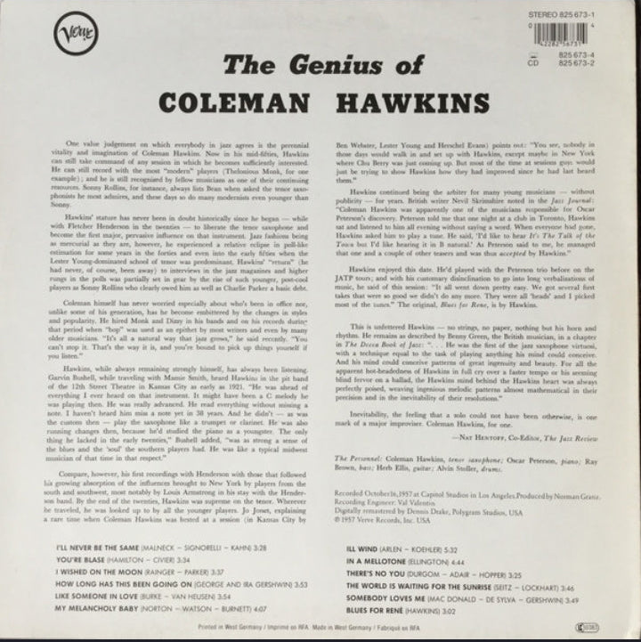 Coleman Hawkins - The Genius Of Coleman Hawkins (Edición Alemania, 1986)