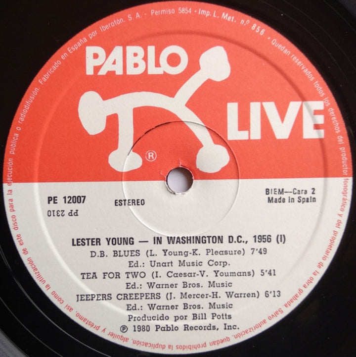 Lester Young - En Washington, D.C. 1956 Vols. 1 Y 2 (Edición España, 1981)