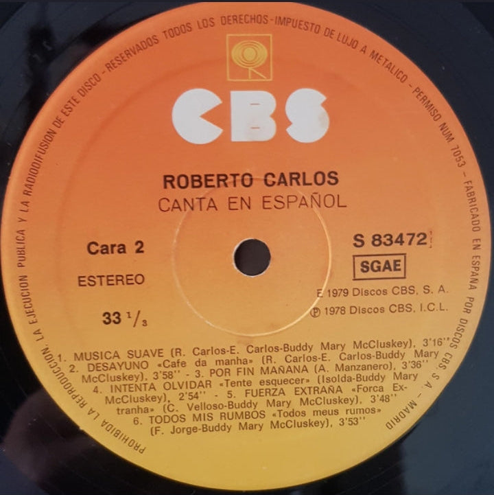 Roberto Carlos - Canta En Español (Edición Original España, CBS, 1979)