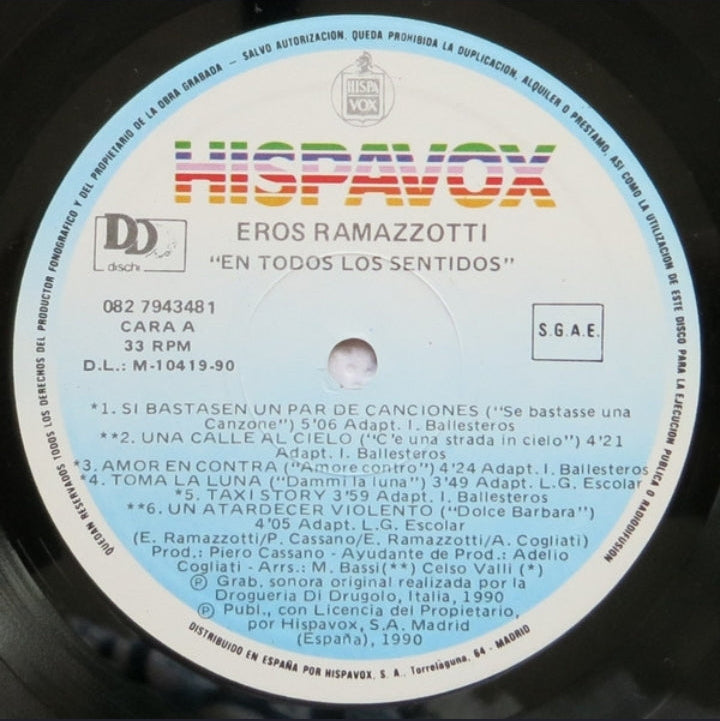 Eros Ramazzotti - En Todos Los Sentidos (Edición España, 1990)