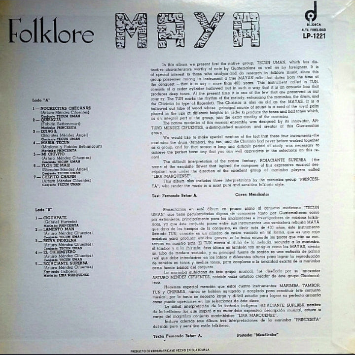 Marimba Tecun Uman - Folklore Maya (Edición Guatemala, LP)