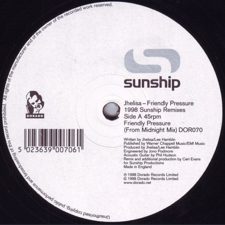 Jhelisa - Friendly Pressure (1998 Sunship Remixes) (Edición Original UK, Masterpiece / MPO, 1998)