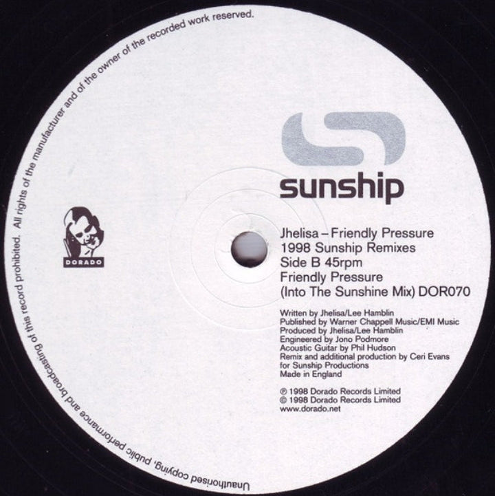 Jhelisa - Friendly Pressure (1998 Sunship Remixes) (Edición Original UK, Masterpiece / MPO, 1998)
