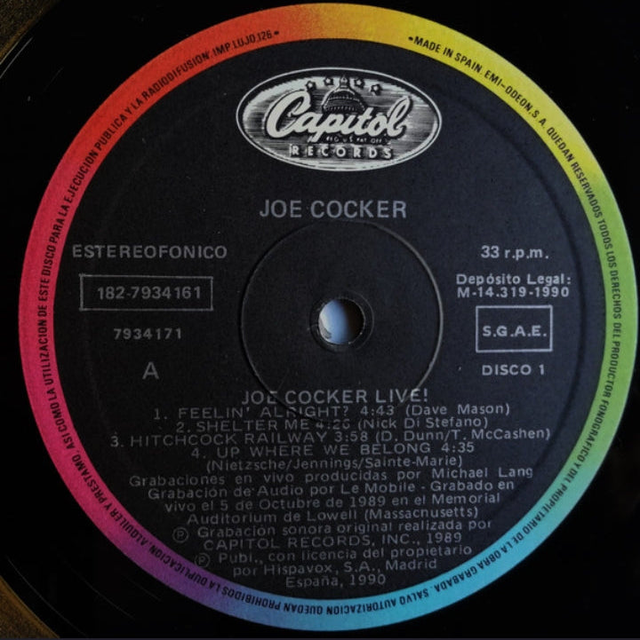 Joe Cocker - Joe Cocker Live (Edición Doble LP España, Capitol Records)
