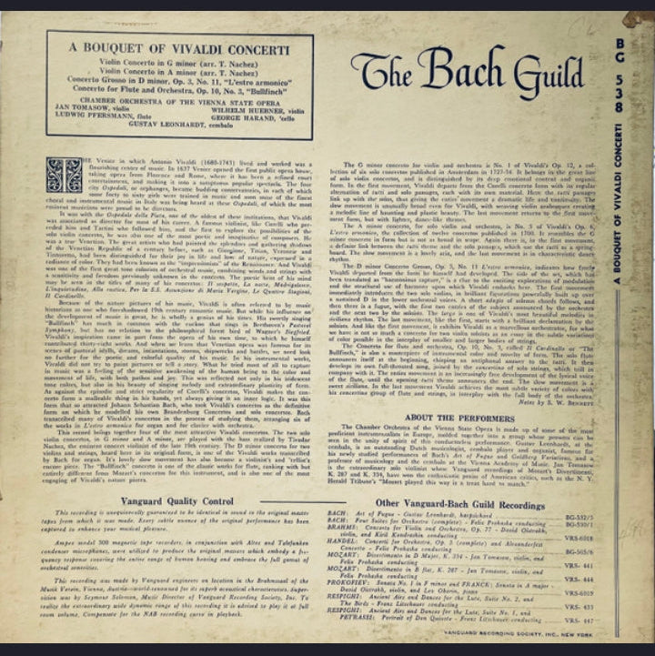 Antonio Vivaldi - A Bouquet Of Vivaldi Concerti (Edición Original US, The Bach Guild, 1960)