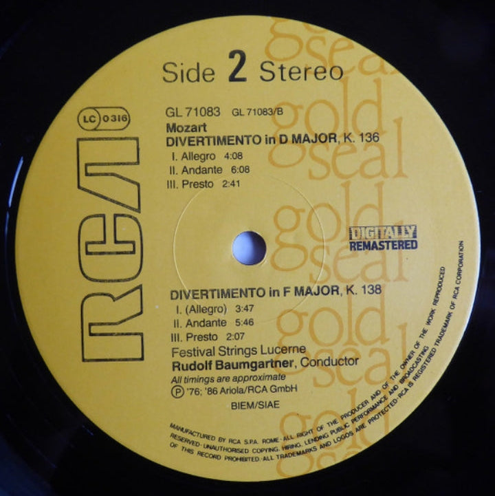 Wolfgang Amadeus Mozart - Eine Kleine Nachtmusik (Edición Original Italia, RCA Gold Seal, 1986)