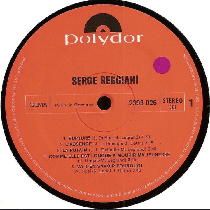 Serge Reggiani - Serge Reggiani (Edición Original Alemania, Polydor, 1971)