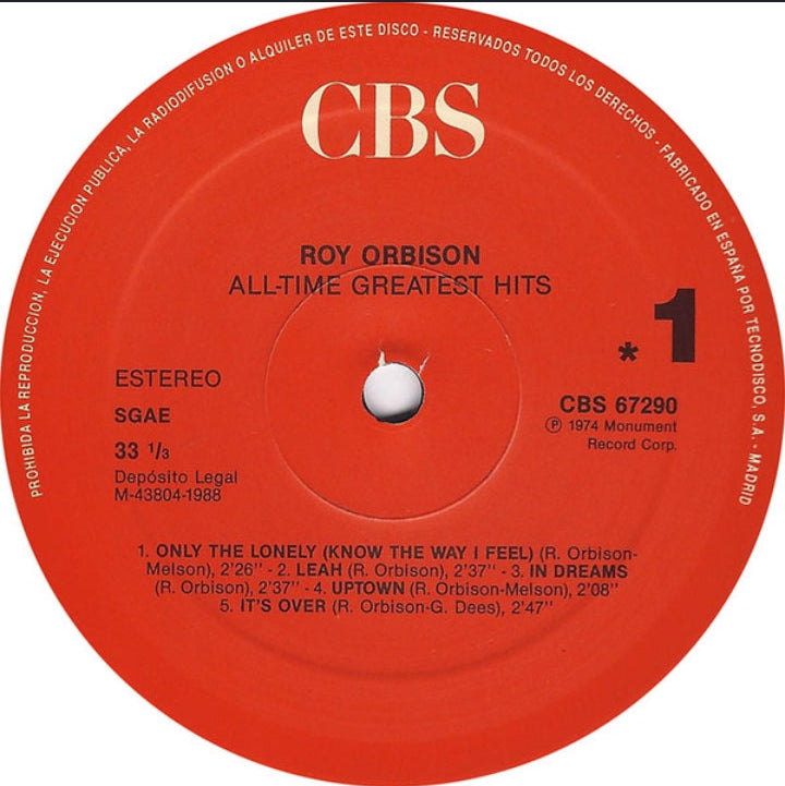 Roy Orbison - The All-Time Greatest Hits Of Roy Orbison (Edición Doble LP España, CBS / Monument)