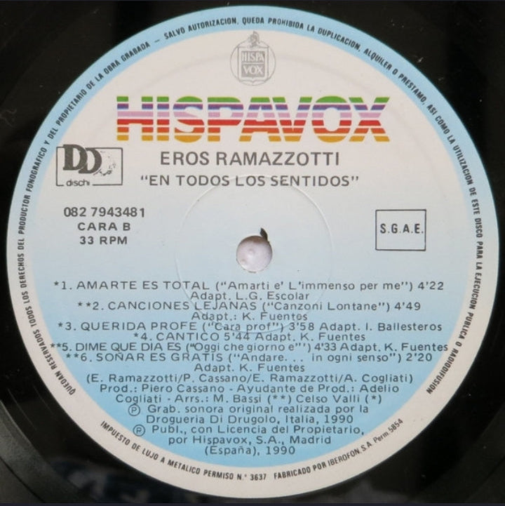 Eros Ramazzotti - En Todos Los Sentidos (Edición España, 1990)