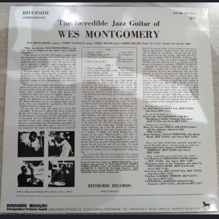 WES MONTGOMERY - THE INCREDIBLE JAZZ GUITAR OF WES MONTGOMERY